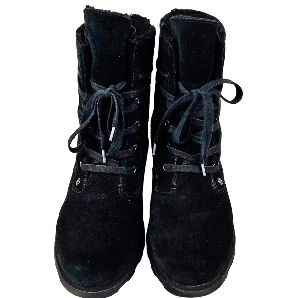 BearPaw Womens Black Suede Lace Up Boots Size 9 - Picture 2 of 6